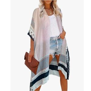 Women's Beach Cover up Swimsuit Kimono with Bohemian Print,  Resort Wear